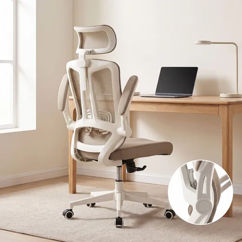 Vista 11 de Silla ergonómica de malla para oficina en casa, silla de escritorio resistente de 350 libras con soporte lumbar, reposabrazos abatibles, silla 02