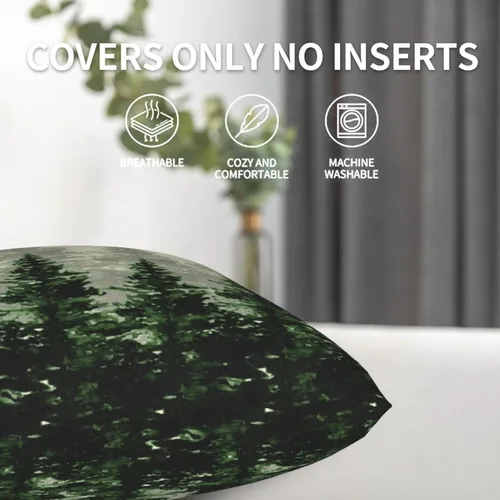 Vista 7 de Juego de 2 fundas de almohada de árbol de bosque natural, fundas de almohada de algodón de 16 x 16 pulgadas, fundas de almohada de algodón