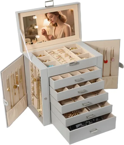 Vista 13 de BOOVO Joyero grande para mujer, organizador de joyas grande
