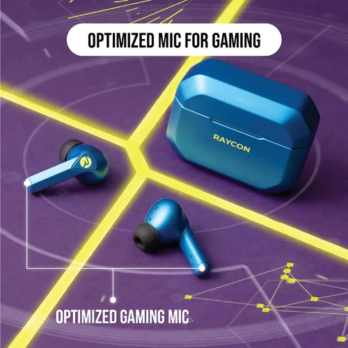 Vista 6 de Raycon Los auriculares inalámbricos Bluetooth para juegos con micrófono integrado, baja latencia, 31 horas de batería, funda de carga