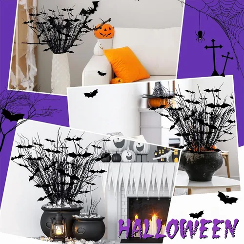 Vista 6 de Zeyune - 20 púas florales negras con purpurina de Halloween con murciélagos