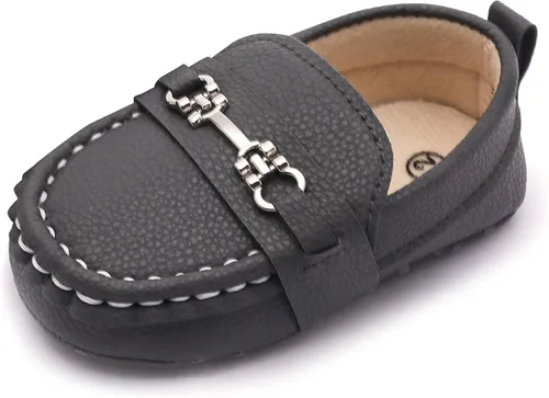 Vista 23 de LONSOEN - Zapatos de cuna para aprender a caminar, de vestir, para niños y niñas 209 Negro