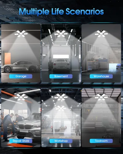 Vista 6 de AUDLES - Paquete de 1 luz de garaje, 200 W, 20000 lm, 6500 K, luces LED para taller, luces de techo LED para garaje con 6+1 paneles deformables