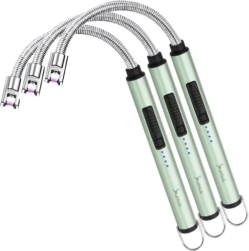 Vista 12 de Encendedor de velas eléctrico SUPRUS USB tipo C recargable, con carcasa de acero y gancho para colgar con cuello flexible de 360° (negro)