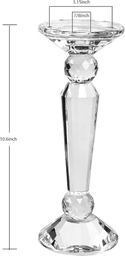 Vista 2 de Kitcom Paquete de 2 portavelas de cristal para decoración del hogar, cono de cristal transparente/portavelas de pilar, centros de mesa