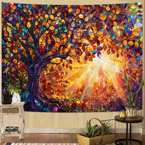 Vista 18 de Lunerfex Tapiz de árbol de la vida, tapiz de pared de fase lunar, tapices verdes para dormitorio, techo, tapices para colgar en la pared