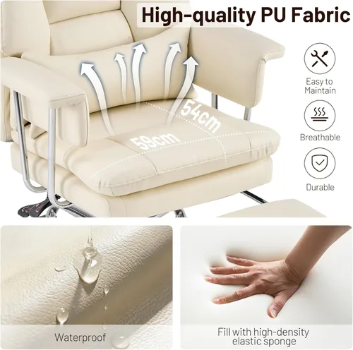 Vista 6 de Furniliving Silla de oficina grande y alta con reposapiés, silla de oficina ejecutiva de piel sintética con respaldo alto y soporte lumbar
