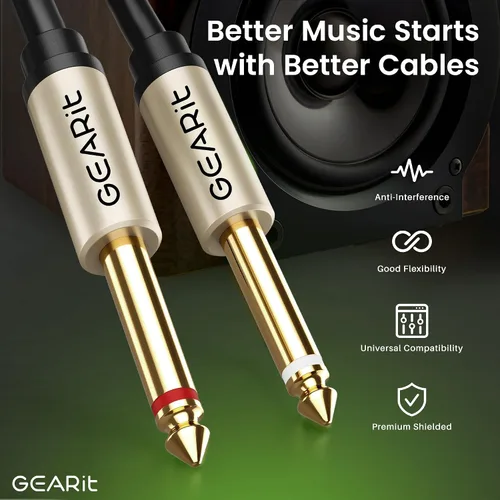 Vista 3 de GEARit Cable de inserción de 10 pies – 1/4 "TRS estéreo macho a doble 1/4" TS mono macho Y-Splitter Breakout Cable, cable de conexión de audio