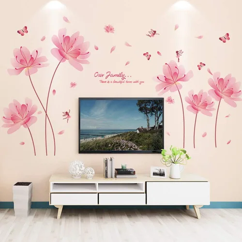 Vista 6 de Calcomanías de pared de flores y mariposas para adultos, calcomanías de pared de flores rosas para decoración de dormitorio de niñas, decoración