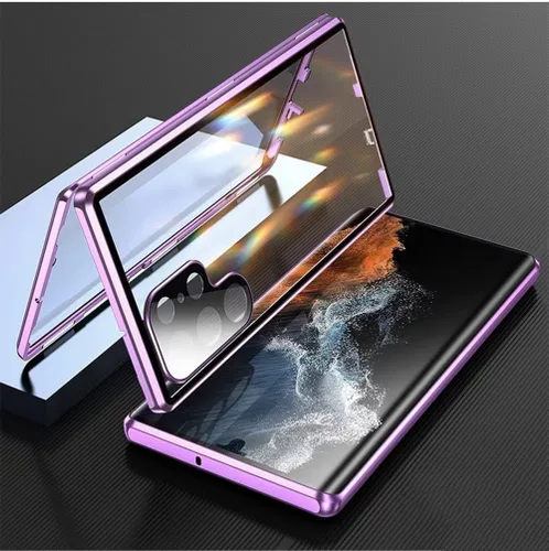 Vista 20 de Funda para Galaxy S21 con bloqueo de seguridad + adsorción magnética, vidrio templado de doble cara, a prueba de golpes, parachoques de aluminio