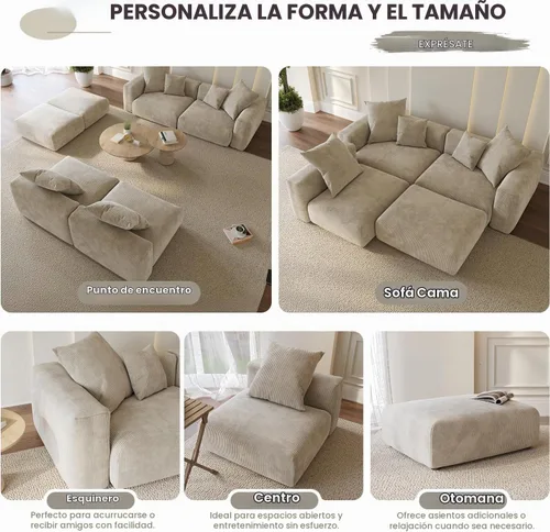 Vista 7 de WJShome Cloud Couch - Sofá seccional en forma de L de 102 pulgadas con otomana, sofá de pana de 3 plazas, sofá modular convertible para sala