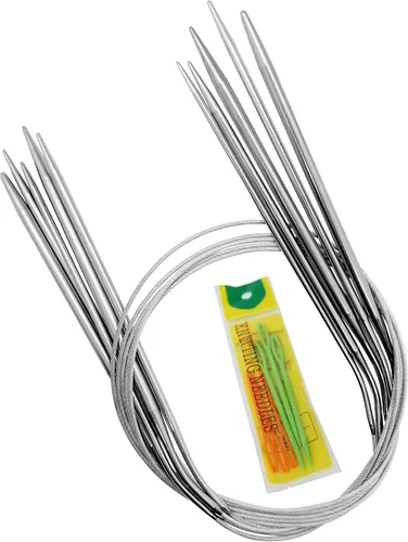 Vista 7 de KnitPal Juego de 5 agujas de tejer circulares de 16 pulgadas Acero inoxidable con cables lisos Tamaños de EE. UU. 4 – 8 (0.128–0.197 in)