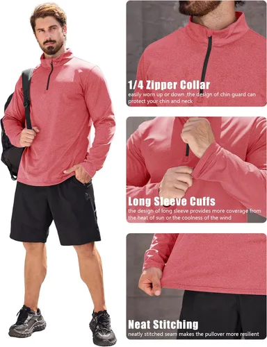 Vista 34 de MAGCOMSEN Sudadera de golf de manga larga con forro polar para hombre, con cremallera de 1/4, térmica, para correr