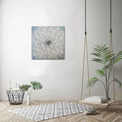 Vista 8 de Waowumar Lienzo decorativo de flores para pared, diseño de dalia azul y gris, pintura contemporánea con textura floral para decoración