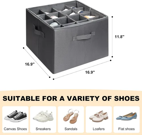 Vista 4 de Organizador de zapatos de tela para armario, contenedores plegables de almacenamiento de zapatos con cubierta transparente, contenedor de zapatos