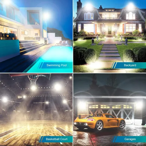 Vista 5 de YANYCN Pack de 3 luces LED de 100 W para exterior, luces de seguridad superbrillantes de 11600 lm con enchufe, luces de inundación IP66 impermeables