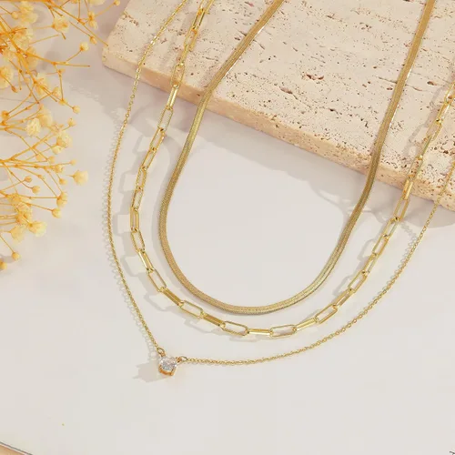 Vista 6 de Gargantilla para mujer, delicada cadena de serpiente gruesa chapada en oro de 14 quilates, collar de oro en capas, joyería de oro simple y moderna