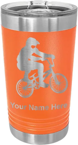 Vista 8 de LaserGram Vaso de pinta aislado al vacío de 16 onzas, conductor BMX, grabado personalizado incluido (negro) Engraved Gift for BMX Rider, Vacuum