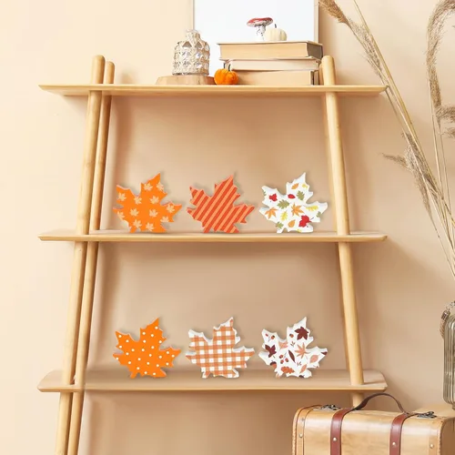 Vista 7 de COCHIE Decoración de hojas de otoño de madera para oficina en el hogar, decoración de bandeja escalonada para mesa de Acción de Gracias en granja
