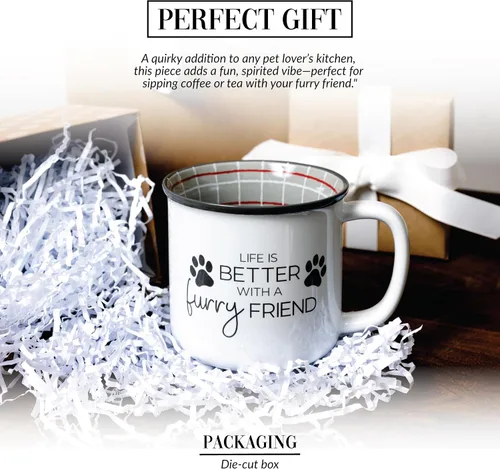 Vista 3 de Pavilion Gift Company - Life Is Better With A Furry Friend - Taza de café de 18 onzas para gatito, cachorro, felino, K-9, gato, perro, amante