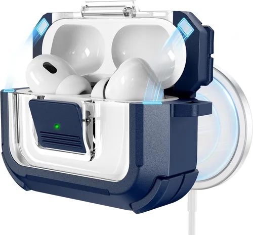 Vista 28 de RFUNGUANGO Funda para AirPods Pro 2, compatible con AirPods Pro de 2ª/1ª generación, compatible con MagSafe, bloqueo automático magnético con kit