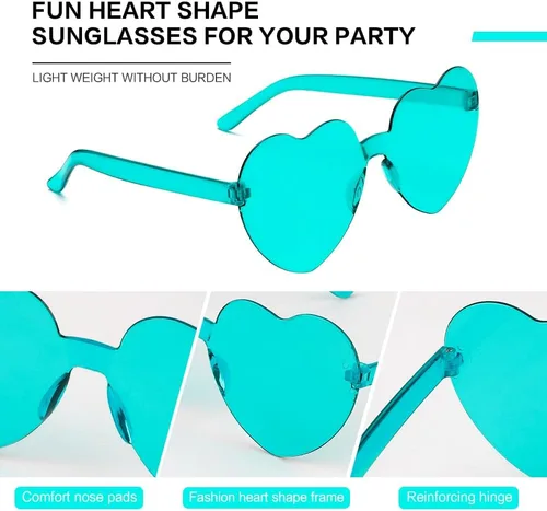 Vista 98 de Lentes de sol con forma de corazón, 2 pares de lentes de sol en forma de corazón, gafas de sol rave para mujeres, regalos de fiesta