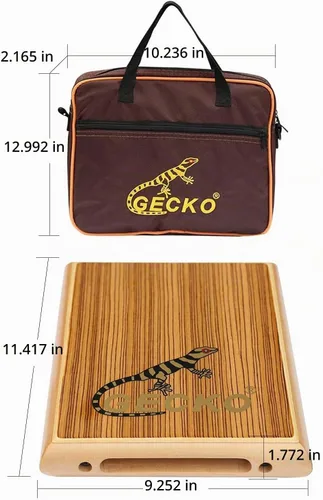Vista 3 de GECKO - Cajón de viaje, instrumento de percusión de madera de cebra con cuerdas internas de guitarra, tamaño compacto, portátil