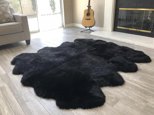 Vista 17 de LAMBZY Alfombra de piel de oveja auténtica, parte inferior gruesa y fuerte, fácilmente lavable, resistente a las manchas, perfecta para sala