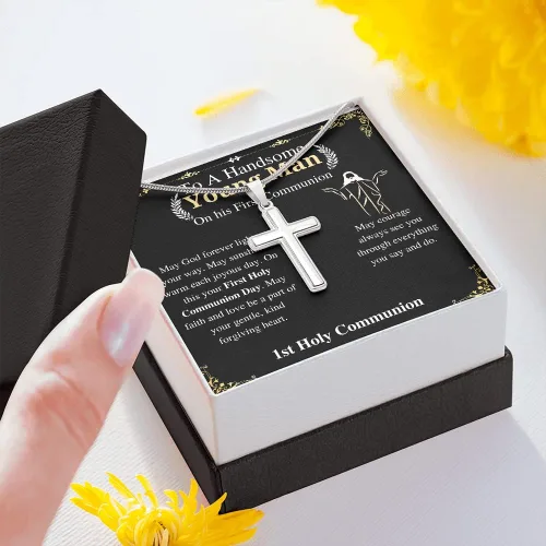 Vista 3 de Significativo Jewelry Gifts - Collar de cruz, regalo de primera comunión para hombres Regalo de confirmación para niños con tarjeta de mensaje