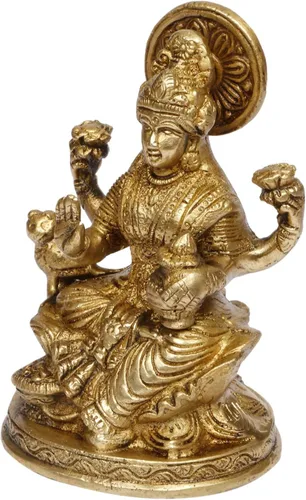 Vista 4 de ARTVARKO Laxmi Mata Blessing Sentado en Lotus con Kalash y Owl Brass Murti (5 pulgadas)