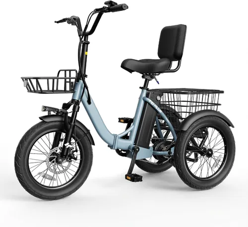 Vista 9 de Bicicleta eléctrica T10, triciclo eléctrico de 1200 W, motor sin escobillas, triciclo plegable de 48 V 10.4 AH, bicicleta eléctrica de 3 ruedas