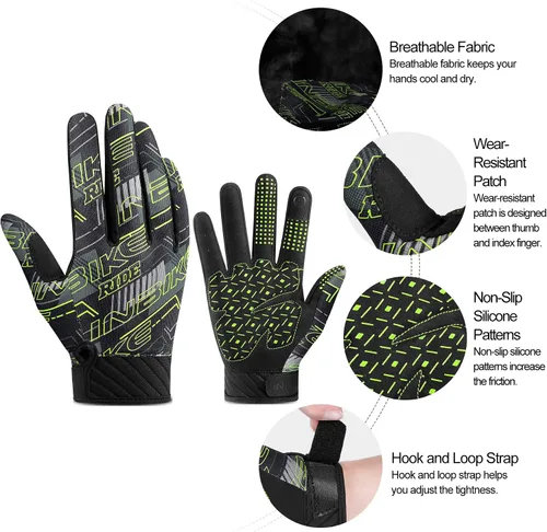 Vista 3 de INBIKE Guantes de ciclismo para hombres y mujeres, guantes de ciclismo acolchados de gel con memoria que absorben los golpes, guantes de ciclismo