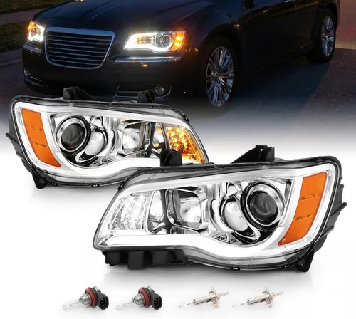 Vista 9 de AmeriLite Par de faros delanteros para faros delanteros de tubo LED negro para Chrysler 300 Sedan OE+ 2011-2014, lado del pasajero y del conductor