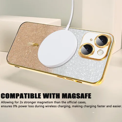 Vista 4 de Misscase Funda magnética compatible con iPhone 14 con purpurina y protector de lente de cámara, protección completa, compatible con MagSafe
