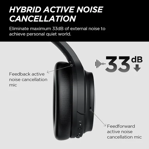 Vista 2 de Auriculares híbridos con cancelación activa de ruido, auriculares inalámbricos Bluetooth sobre la oreja inalámbricos con graves profundos, llamadas