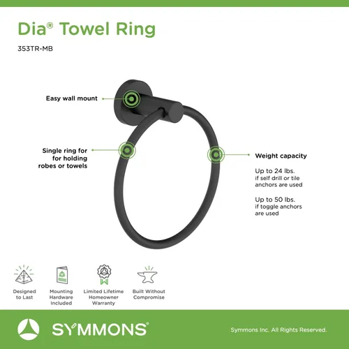 Vista 8 de Symmons 35AC3BUNDLEMB - Juego de accesorios de baño de pared de 3 piezas, color negro mate