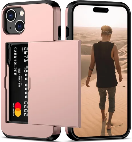 Vista 32 de Nvollnoe Compatible con iPhone 15 Funda con ranura para tarjetas, resistente, protectora de doble capa, a prueba de golpes, ranura oculta