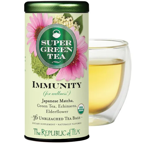 Vista 5 de The Republic of Tea Té verde SuperGreen de inmunidad orgánica, 36 bolsas de té, apoyo para el bienestar, sin gluten