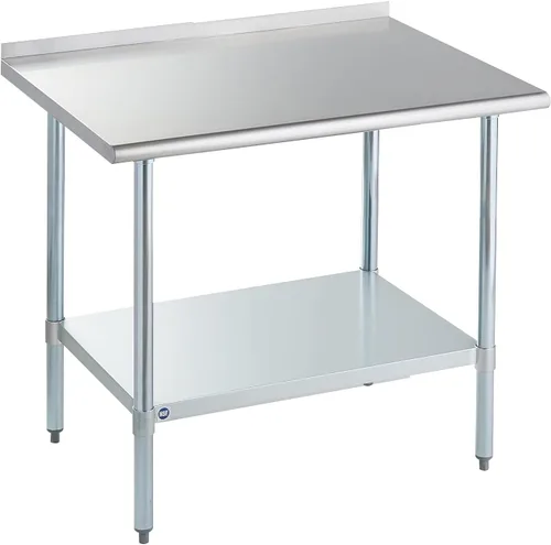 Vista 23 de ROCKPOINT Mesa de acero inoxidable para preparación y trabajo, 14x24 pulgadas; mesa de cocina comercial de metal NSF resistente con estante inferior