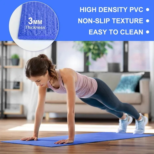 Vista 3 de Alfombrilla de yoga de 0.118 pulgadas de grosor a granel, antideslizante para ejercicio, entrenamiento, fitness, para mujeres y hombres, gimnasio