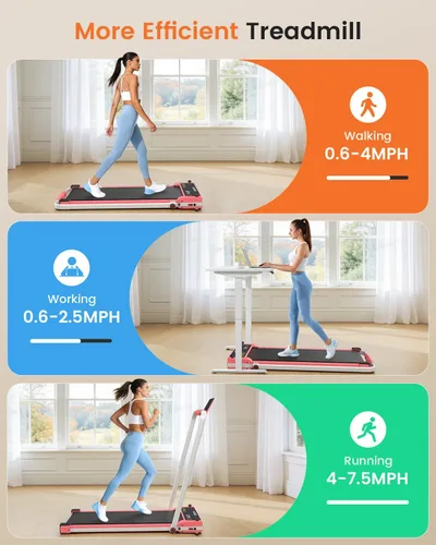 Vista 6 de Cinta de correr con masaje de pies, caminadora de doble cara con inclinación, almohadilla plegable con barra de mango, cintas de correr plegables