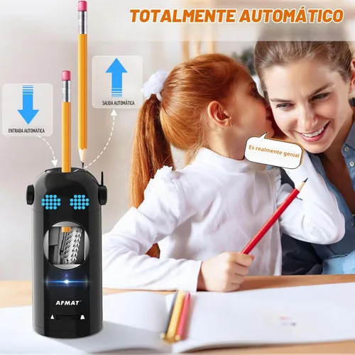 Vista 2 de AFMAT Sacapuntas eléctrico, sacapuntas de colores totalmente automático para lápices de 0.39 a 0.39 pulgadas, entrada y salida automática Negro