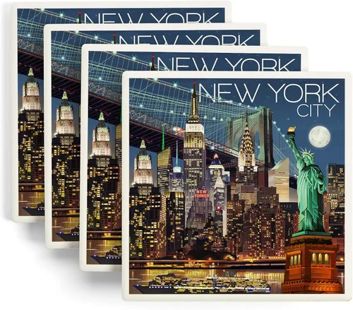 Vista 7 de Lantern Press Posavasos de cerámica para bebidas de Nueva York Skyline at
