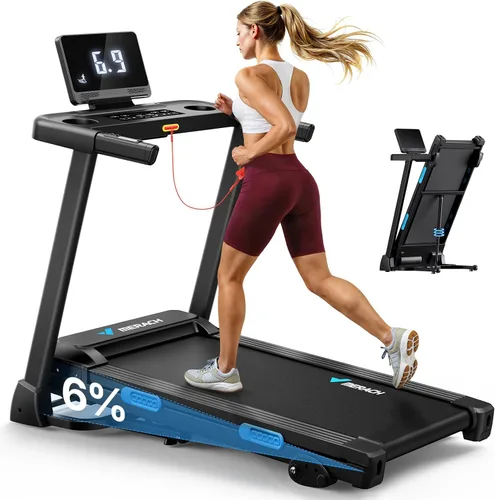 Vista 11 de MERACH T12 Foldable Treadmill for Home, 300 LBS Capacity, Wide Running Belt 15% Auto Incline Treadmill with LED Display, Smart App, 2.5HP