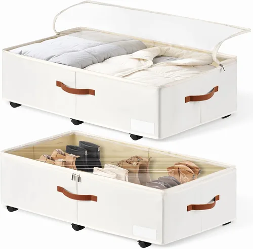 Vista 9 de Almacenamiento debajo de la cama de 6 pulgadas con ruedas, paquete de 2, contenedor de almacenamiento de zapatos debajo de la cama con tapa