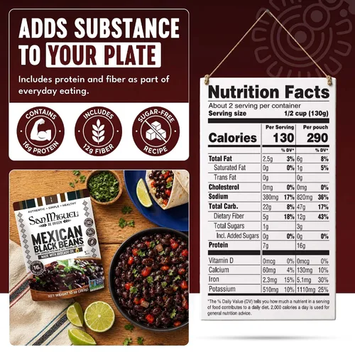 Vista 2 de San Miguel Microondas Frijoles Negros Mexicanos, 0.56 oz de Proteína