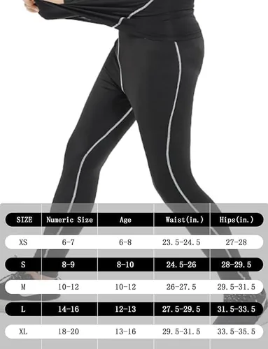 Vista 6 de Youth Boys 2 Set Thermal Underwear Compression Leggings and Shirts Long Johns, Kids Fleece Warm Lined Base Layer