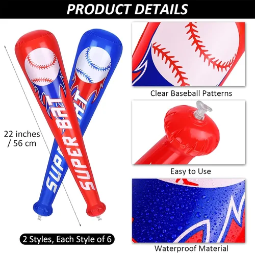 Vista 2 de durony 12 juegos de bates de béisbol inflables y mini espuma de béisbol deportes pelota de estrés deportes regalos de fiesta para fiesta de béisbol