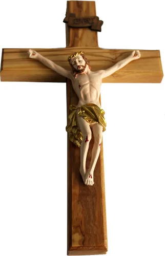 Vista 3 de Cruz de madera de olivo de Holy Land Market/Crucífijo con muestra de la Tierra Santa (12,7 cm)