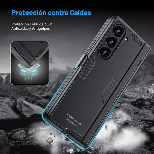 Vista 7 de Funda para Samsung Z-Fold-5: [Soporte oculto] [Carga inalámbrica] Funda delgada con protección de bisagra ligera con protector de pantalla - Funda